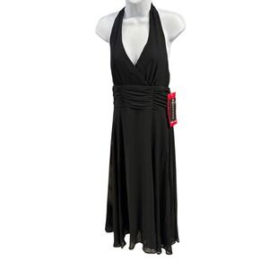 Connected Apparel Black Halter Dress Ruched Waist Sleeveless‎ Size 8